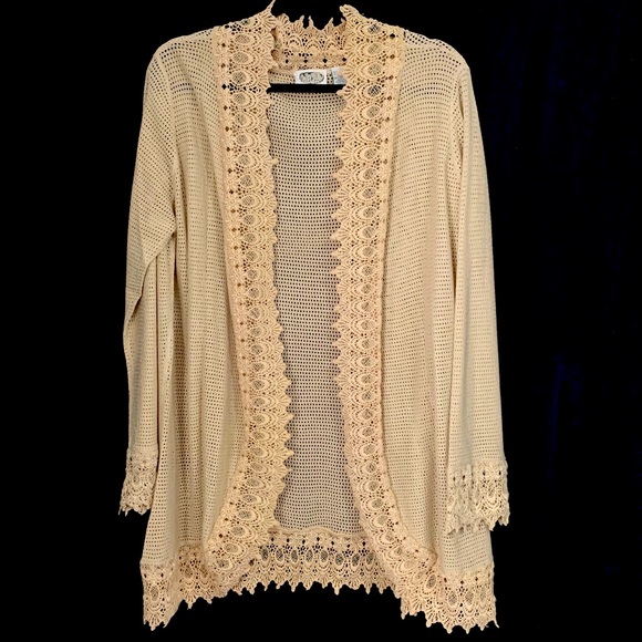 Collections Etc Lace Trim Open Front Cardigan - Picture 1 of 4